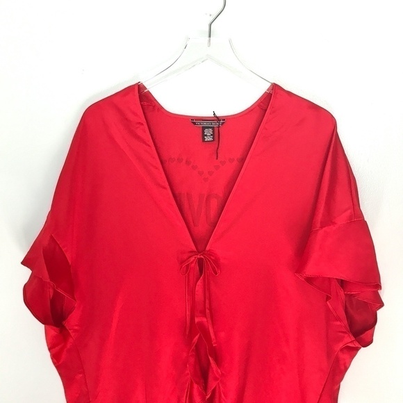 Victoria's Secret Red Satin LOVE Kimono Ruffles OS - Picture 7 of 8